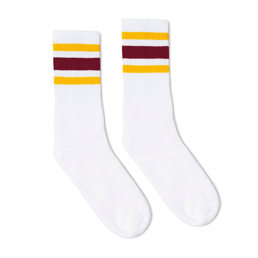 Gold and Maroon Striped Socks | White