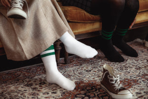 Green Striped Socks | White