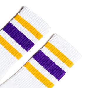 Gold and Purple Striped Socks | White