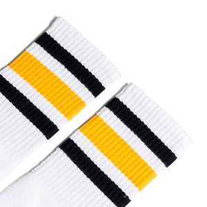 Black and Gold Striped Socks | White
