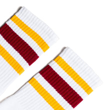 Load image into Gallery viewer, Gold and Maroon Striped Socks | White
