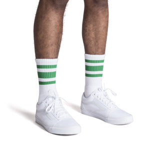 Green Striped Socks | White