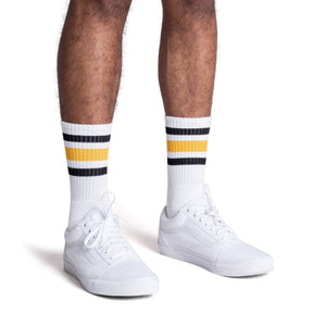 Black and Gold Striped Socks | White