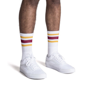 Gold and Maroon Striped Socks | White