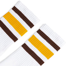 Load image into Gallery viewer, Brown and Gold Stripes | White
